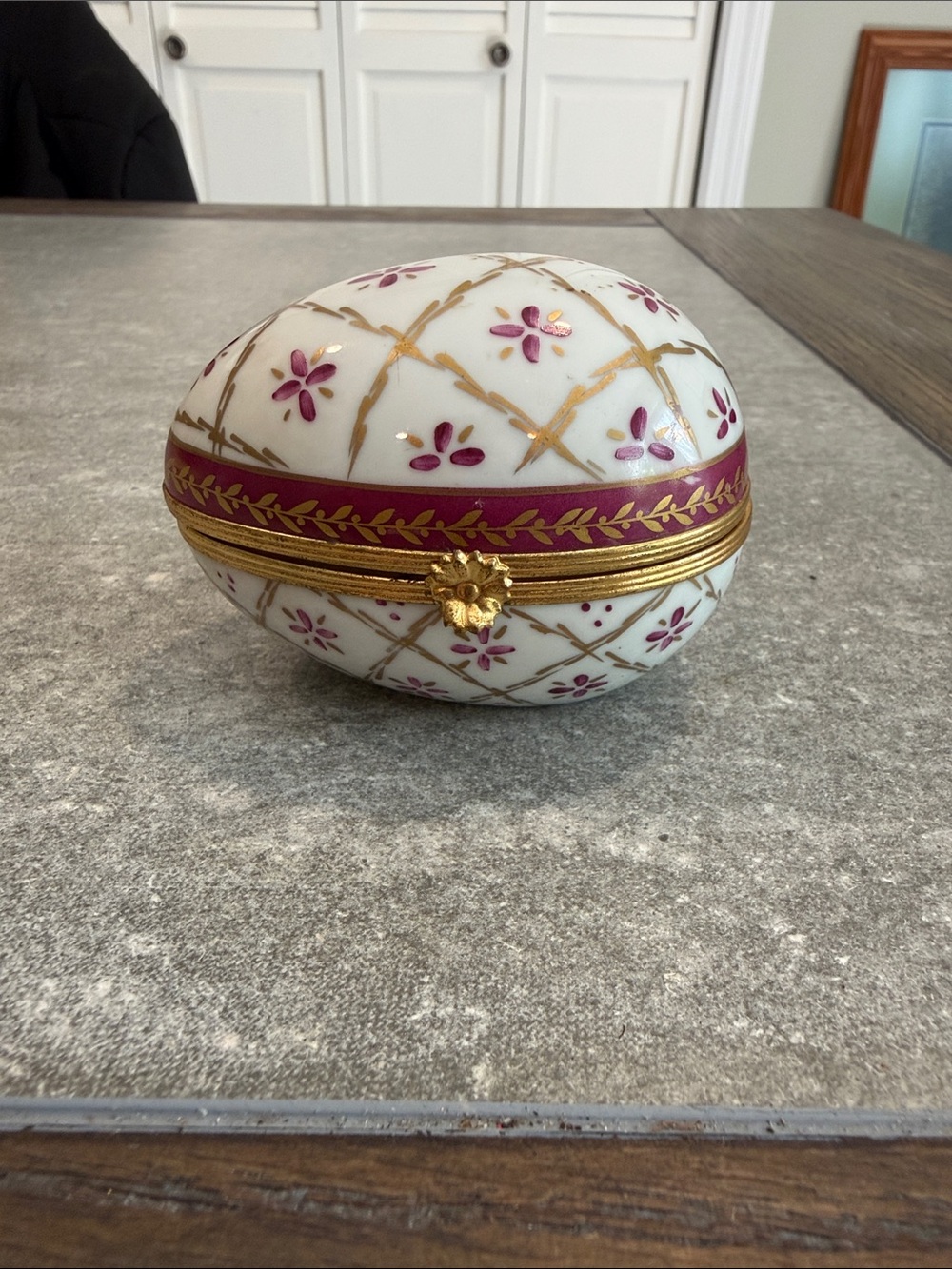 VTG Limoges White Porcelain Egg Trinket Box Hand Painted